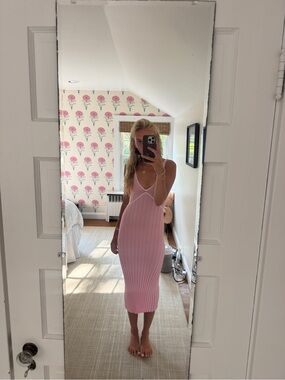Solid and striped pink ribbed maxi dress